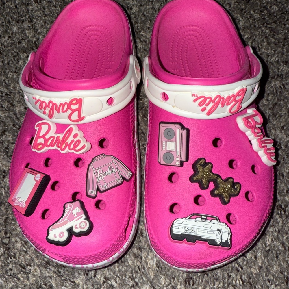 Barbie Hot Pink Kids Slippers with Fun Charms
